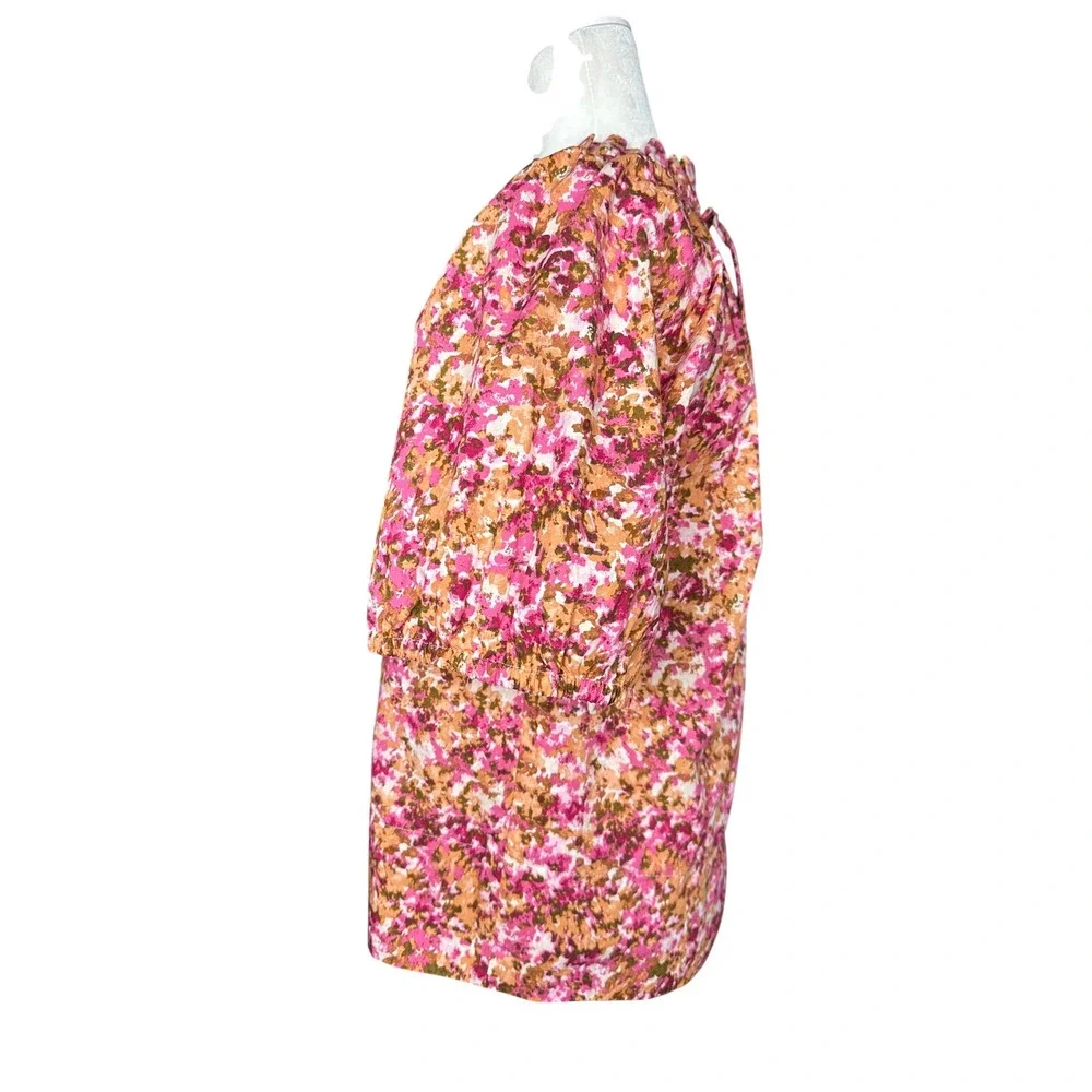 J.Crew Womens Smocked‎ Puff Sleeve Top XS Cottagecore Pink Floral Blouse